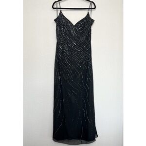 CATERINA by‎ JORDAN Ombré Beaded Sleeveless V-Neck Black Chiffon Maxi Gown 14